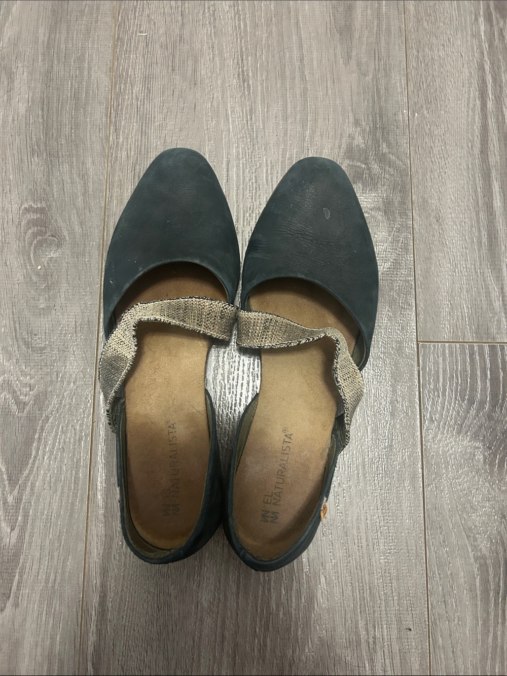El Naturalista Teal Slingback Flats with Elastic Strap